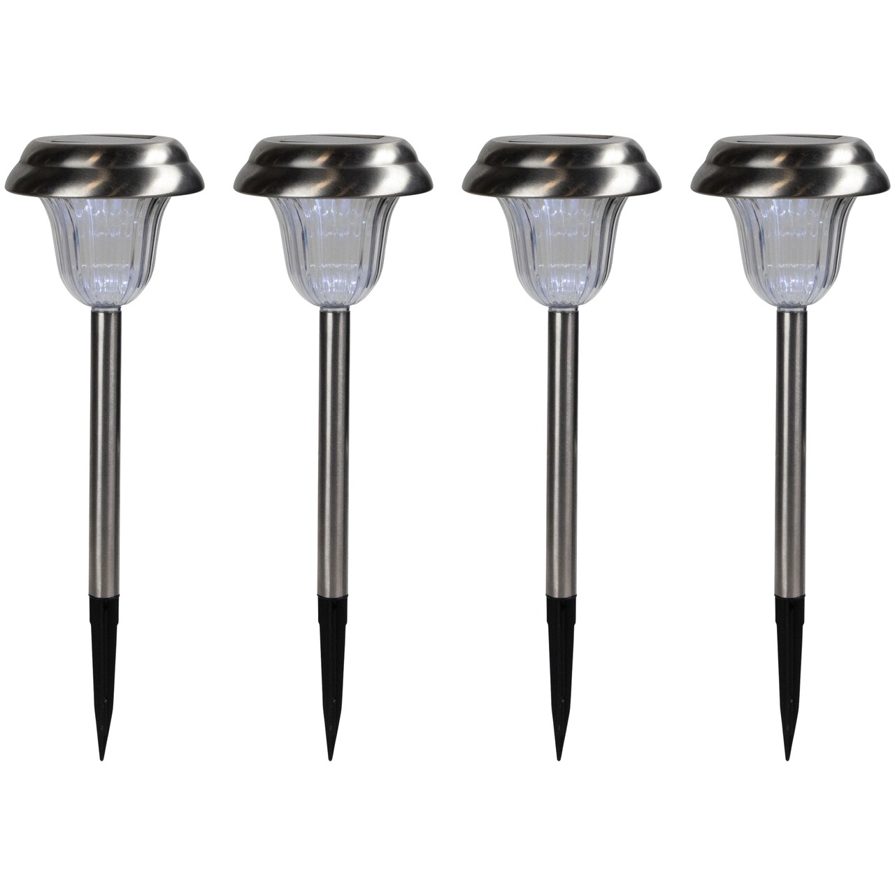 Northlight Set of 4 Stainless Steel Solar Powered LED Pathway Markers, 15"